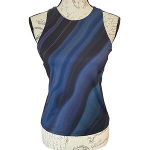 Athleta Black Blue Lightning Print High Neck Fitted Racerback Tank Yoga Fitness